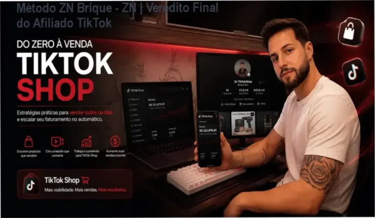 Infográfico demonstrando a estratégia de vendas orgânicas do Método ZN Brique no TikTok