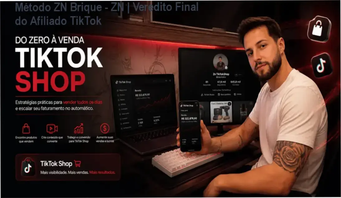 Infográfico demonstrando a estratégia de vendas orgânicas do Método ZN Brique no TikTok