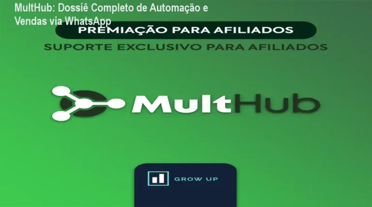 Interface do sistema MultHub mostrando funil de vendas CRM Kanban e automação de chatbot inteligente