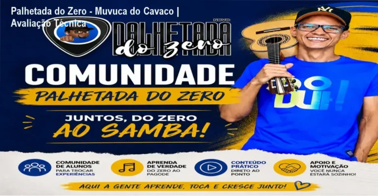Anderson Muvuca demonstrando técnica de palhetada no cavaquinho durante aula do curso Palhetada do Zero