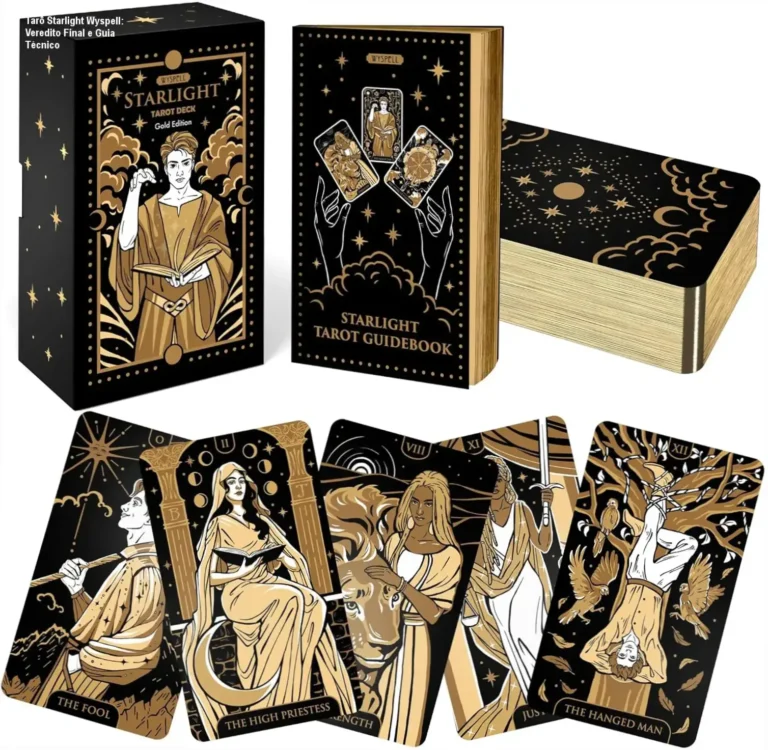 Baralho de Tarô Starlight Wyspell Gold com livro guia detalhado