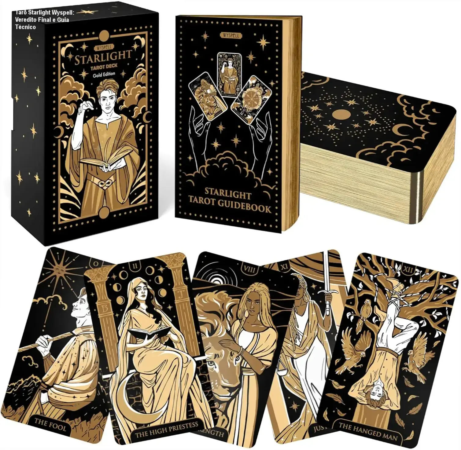 Baralho de Tarô Starlight Wyspell Gold com livro guia detalhado