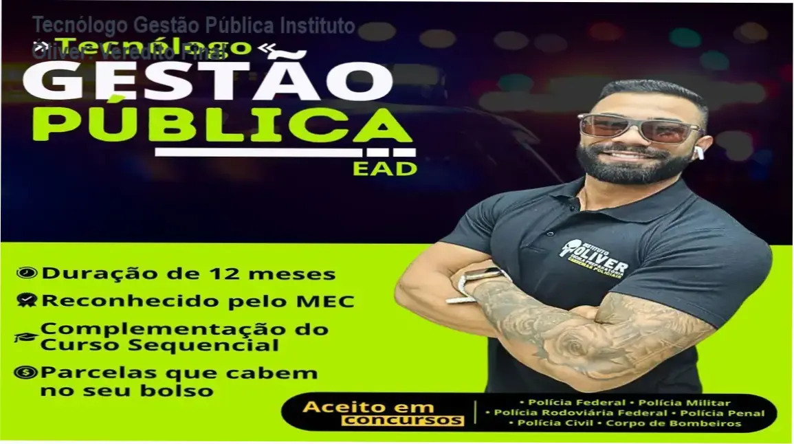 Representação do curso Tecnólogo em Gestão Pública EAD do Instituto Óliver para concursos públicos