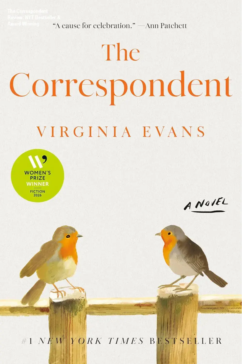 Cover of The Correspondent novel by Virginia Evans displayed on a bookshelf