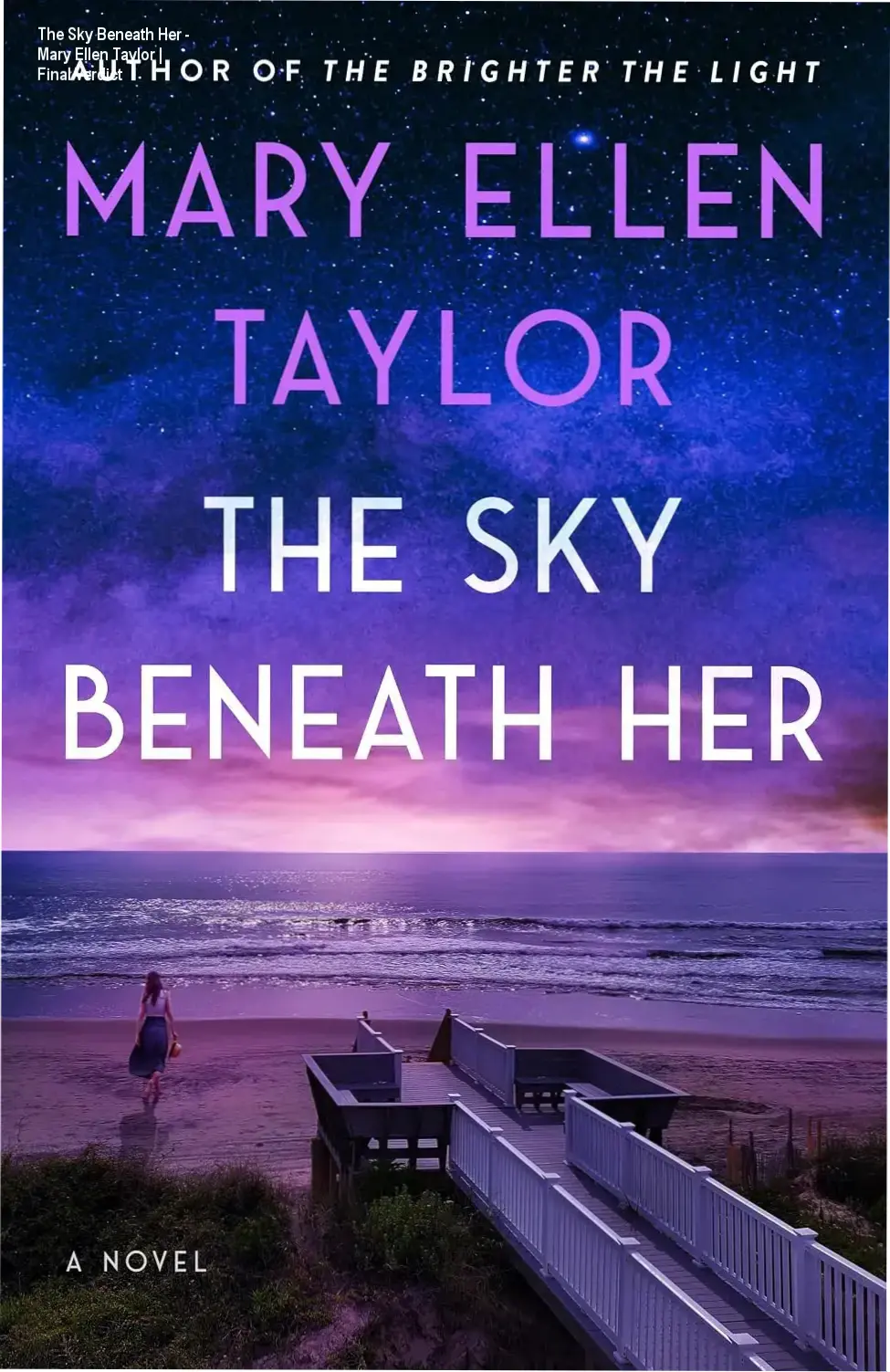 The Sky Beneath Her book cover featuring a serene coastal landscape reflecting themes of healing and mystery