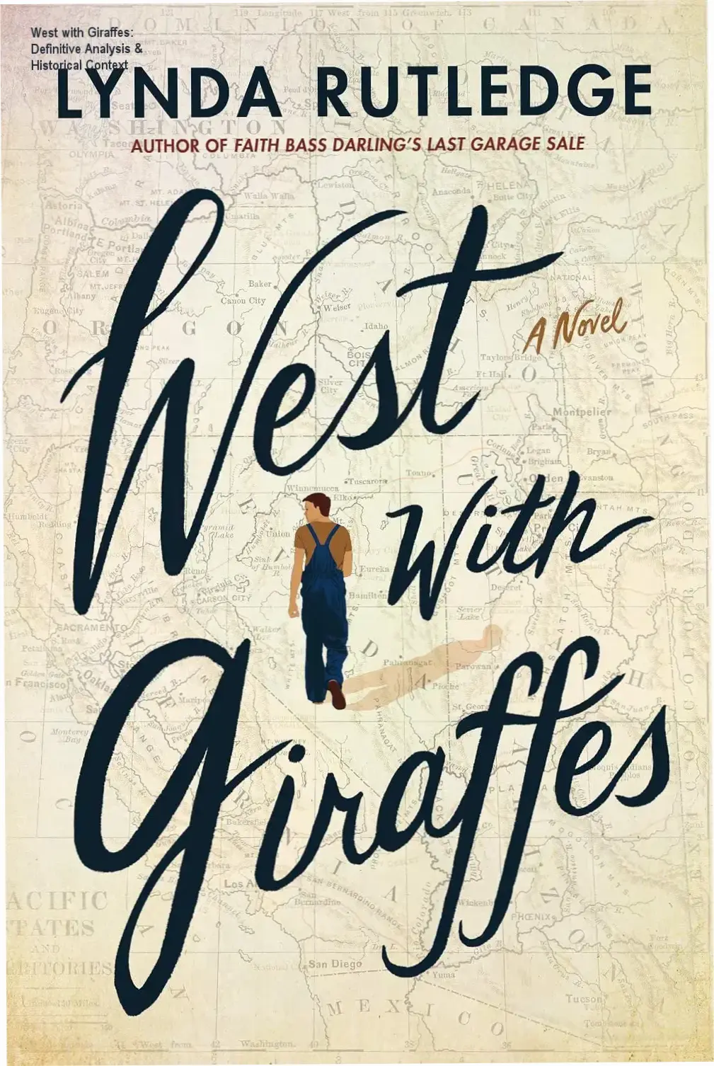Book cover of West with Giraffes by Lynda Rutledge showing vintage truck and giraffes on dusty road