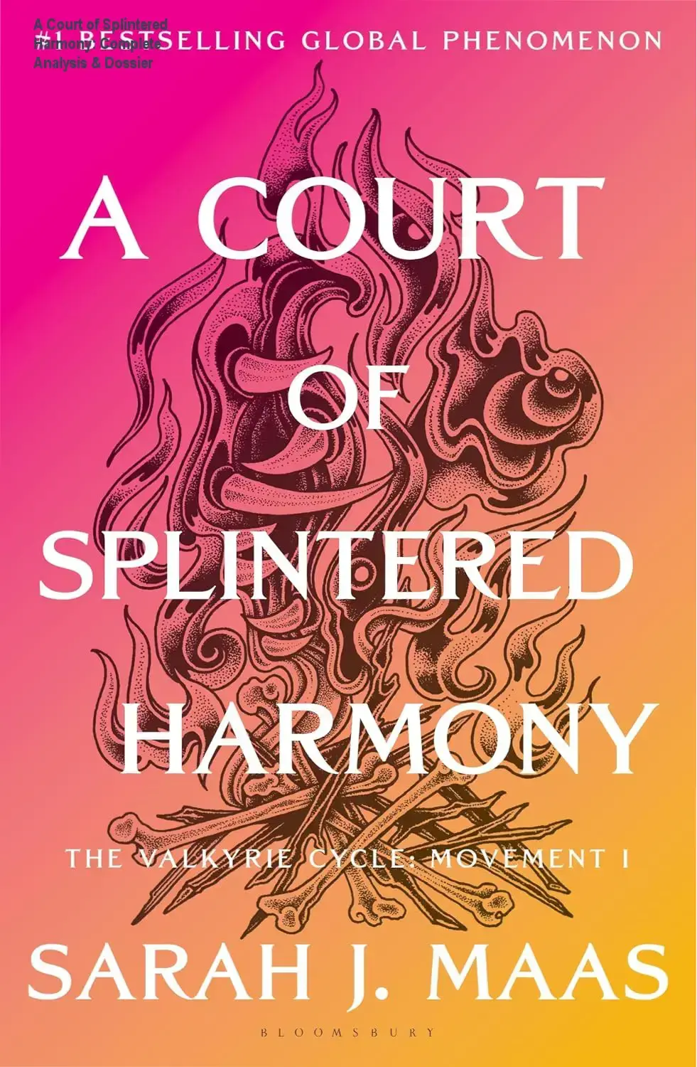Book cover of A Court of Splintered Harmony by Sarah J. Maas showcasing the fantasy art