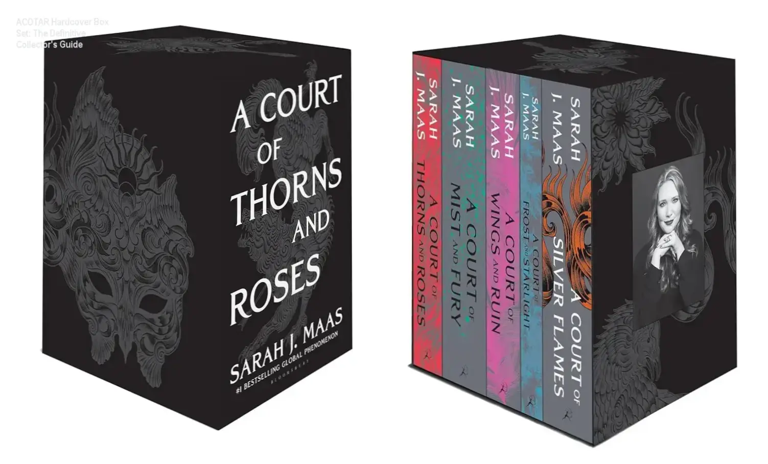 The complete A Court of Thorns and Roses hardcover box set by Sarah J. Maas displayed on a shelf