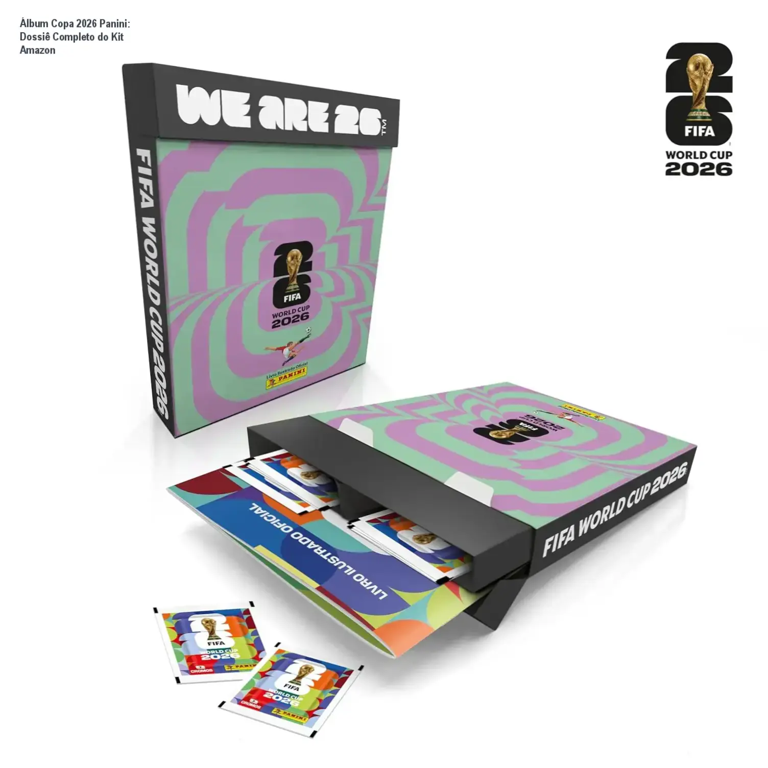 Kit Box Fliptop Álbum da Copa do Mundo da FIFA 2026 Panini com 30 envelopes de figurinhas