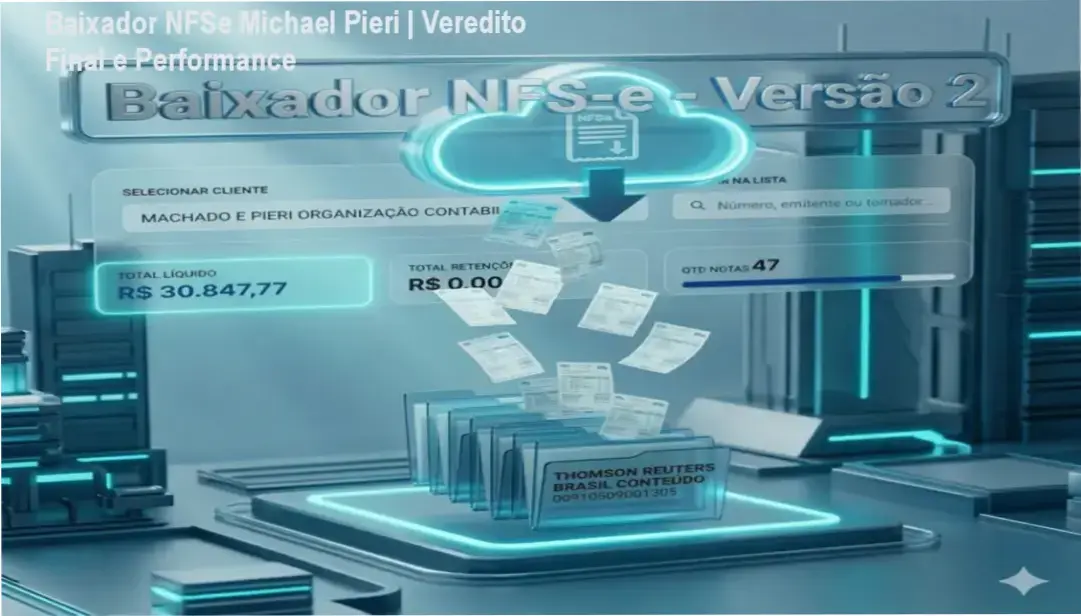 Interface do software Baixador NFSe de Michael Pieri automatizando downloads de notas fiscais