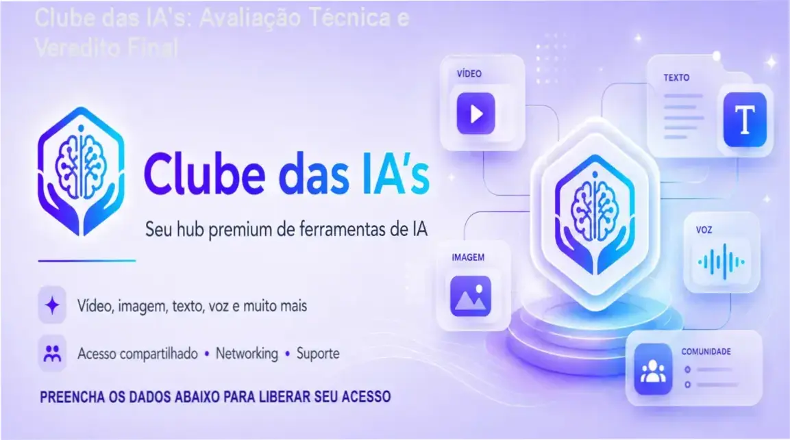 Interface do ecossistema Clube das IA's com ferramentas de vídeo, imagem e texto