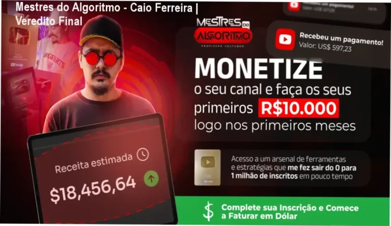 Interface do treinamento Mestres do Algoritmo de Caio Ferreira para crescimento no YouTube