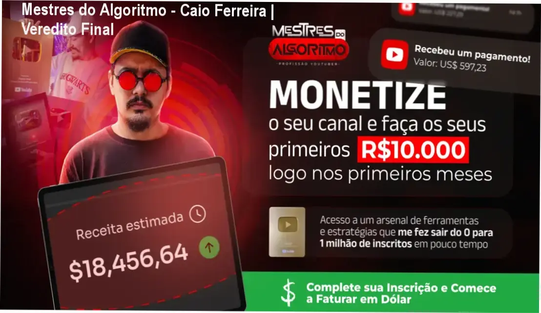 Interface do treinamento Mestres do Algoritmo de Caio Ferreira para crescimento no YouTube