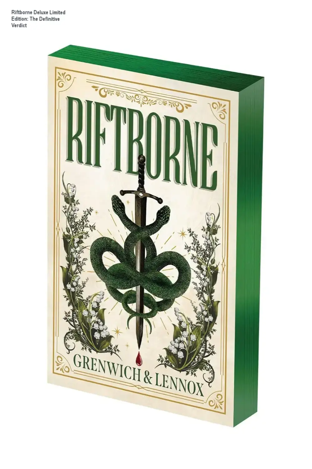 Riftborne Deluxe Limited Edition book featuring emerald gilded edges and premium cover art