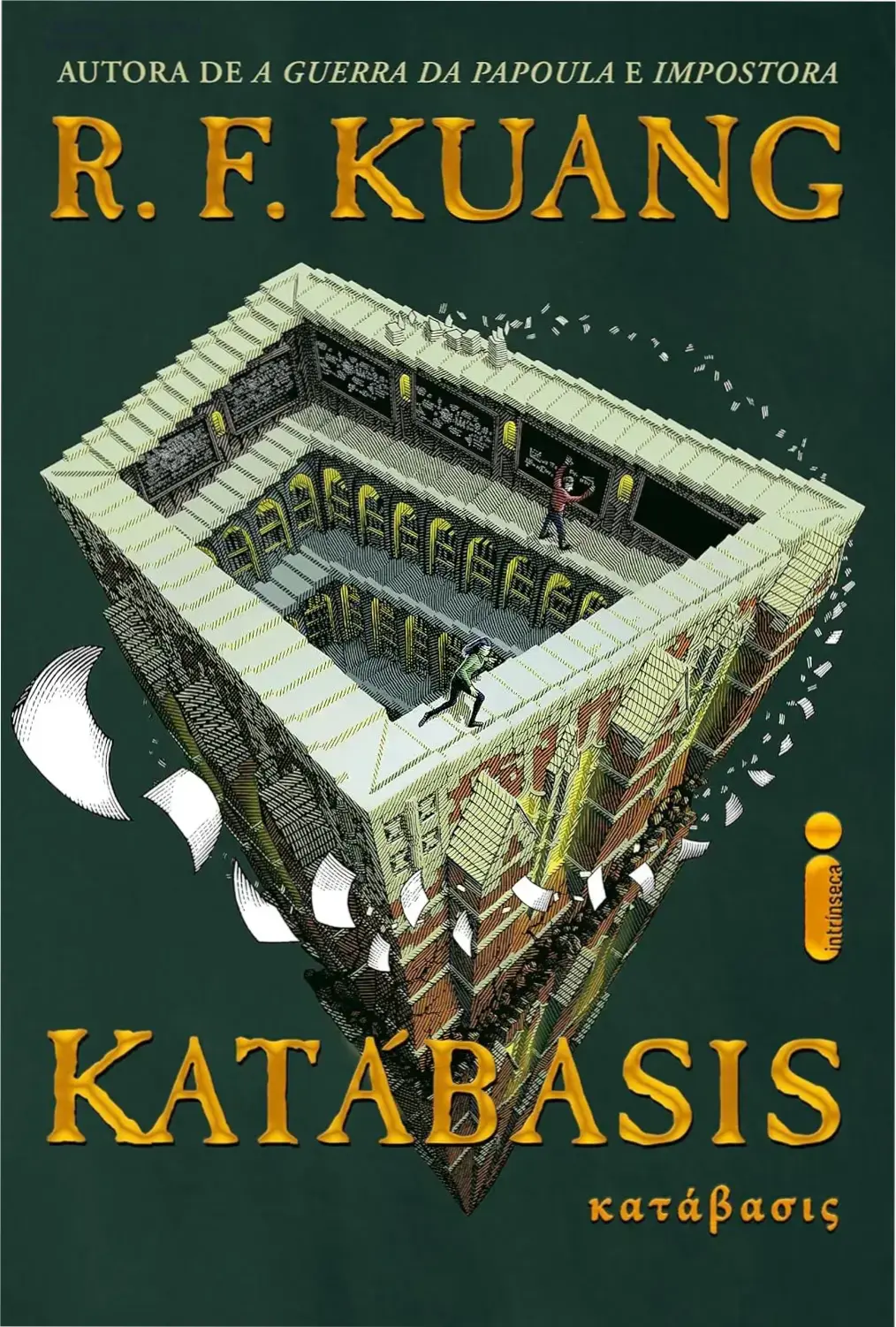 Capa do livro Katábasis de R.F. Kuang com estética de dark academia e magia analítica