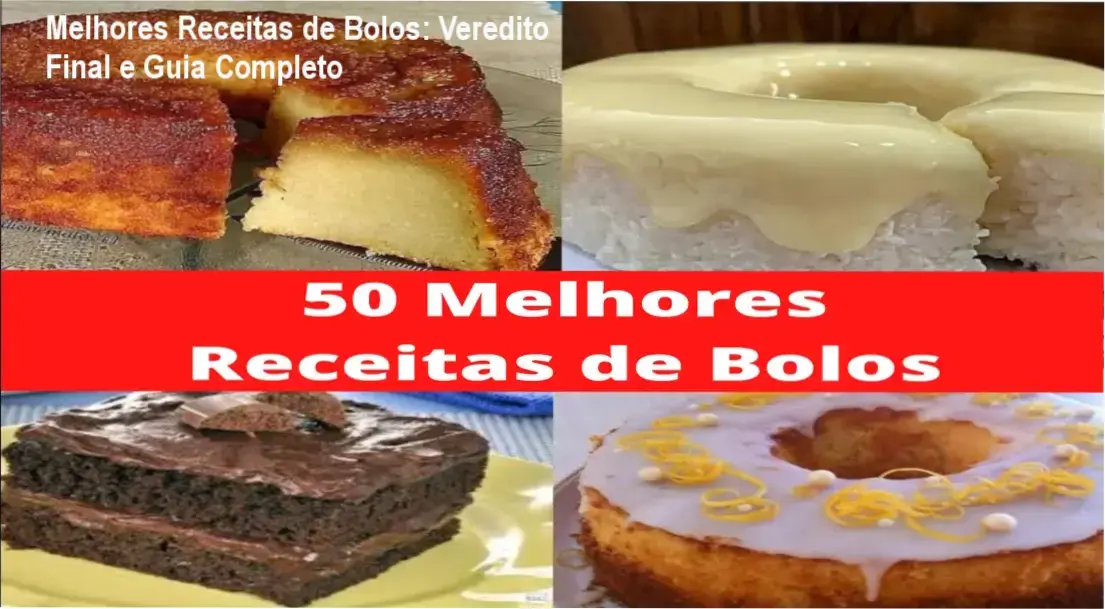 Capa do ebook Melhores Receitas de Bolos exibindo variedade de bolos caseiros e gourmet