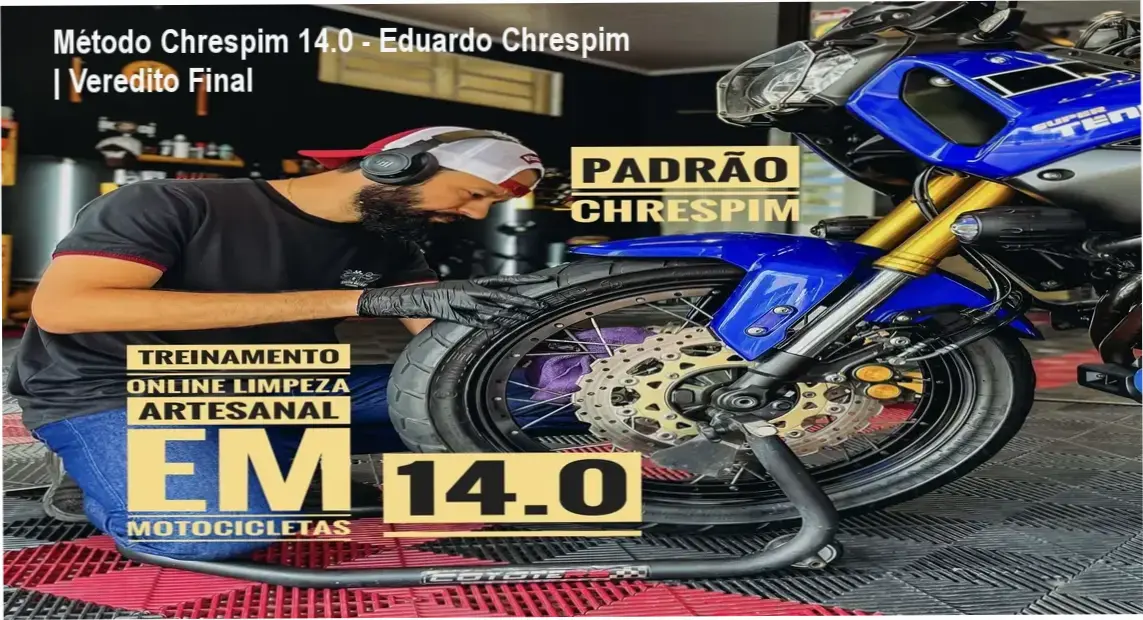 Eduardo Chrespim aplicando técnicas de limpeza artesanal e estética profissional em motocicletas